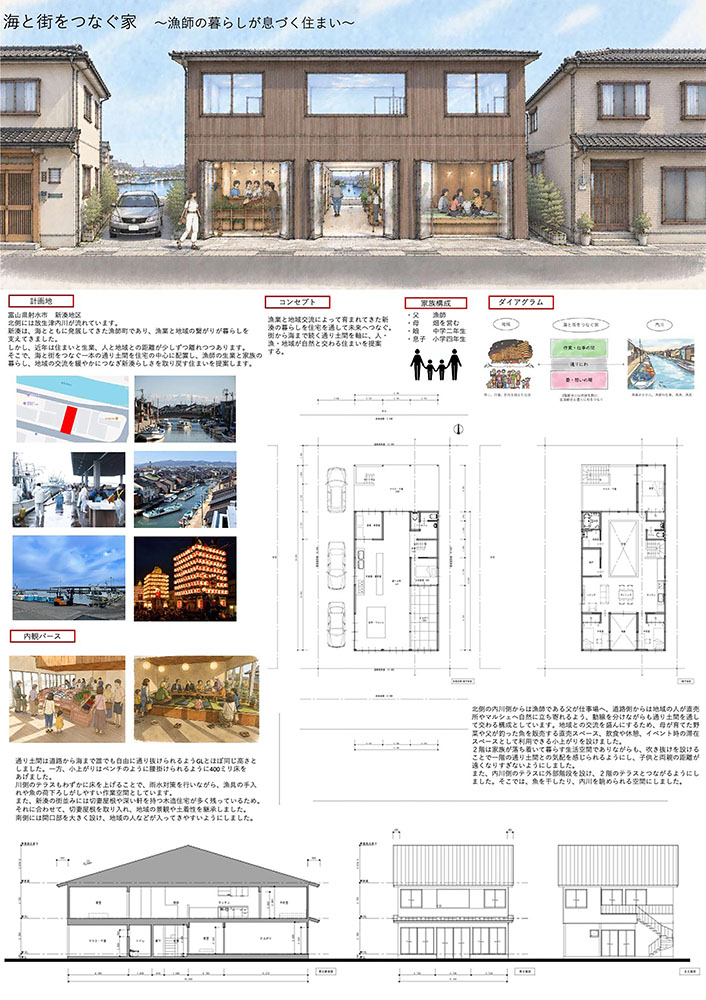 優秀賞　海と街をつなぐ家 ～漁師の暮らしが息づく住まい～　太田 美蘭　金沢科学技術大学校2年